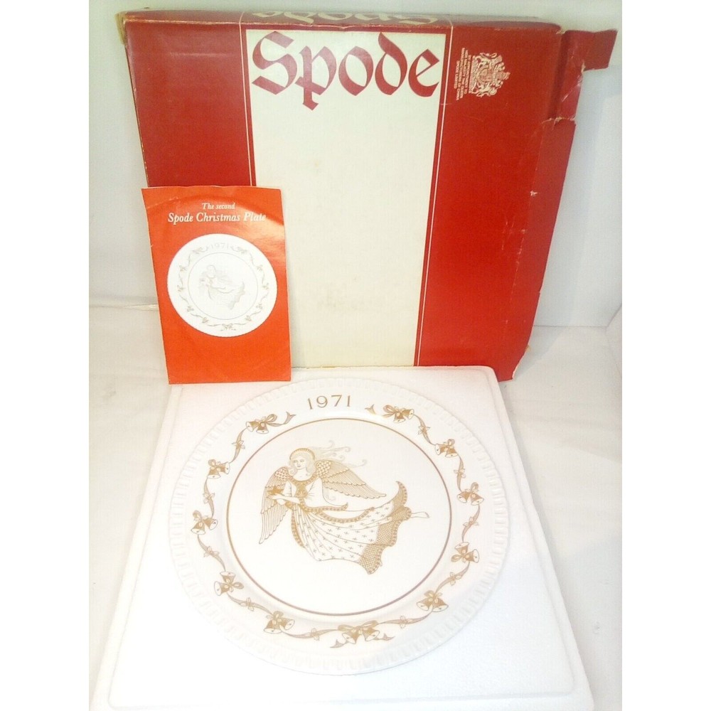 Spode Plate 1971 Christmas 2 Edition Gold Angel "Gloria Hosanna"
